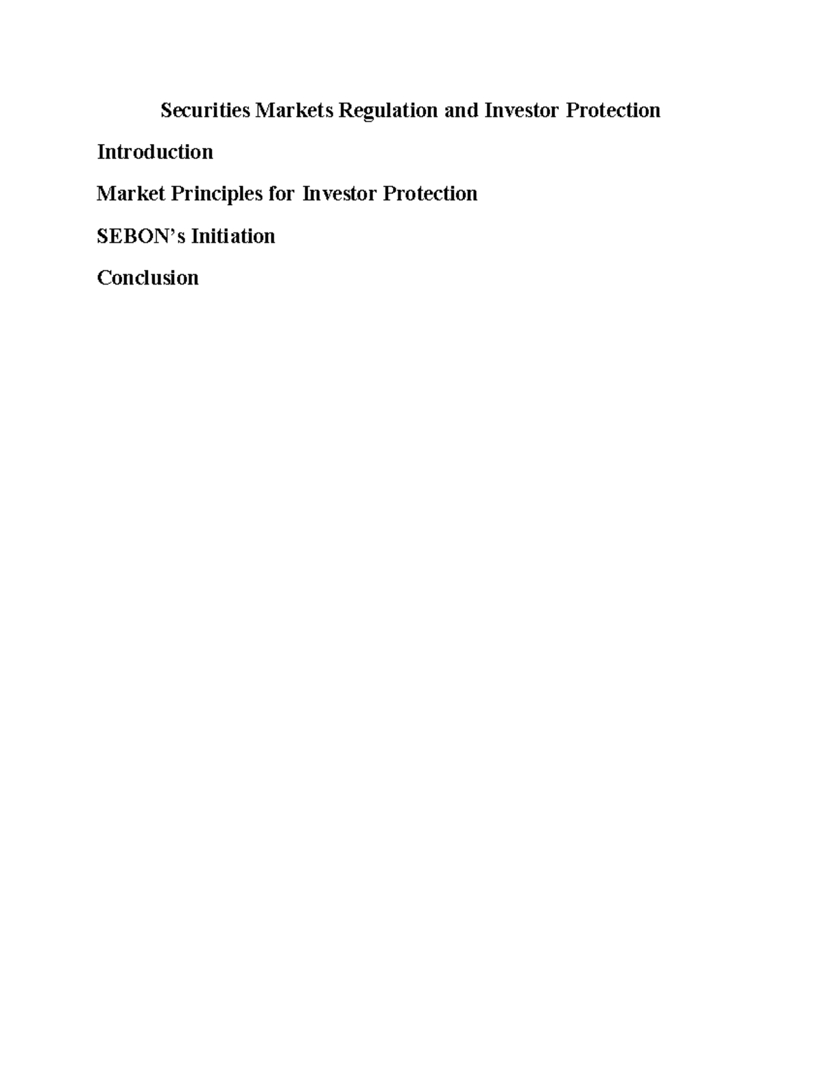 Securities Markets Regulation and Investor Protection - Corporate ...
