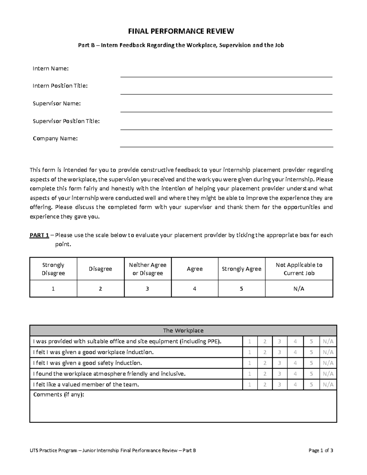 41037 Wil1 Fpr Part B - Part B Of The Feedback Form For The Final 