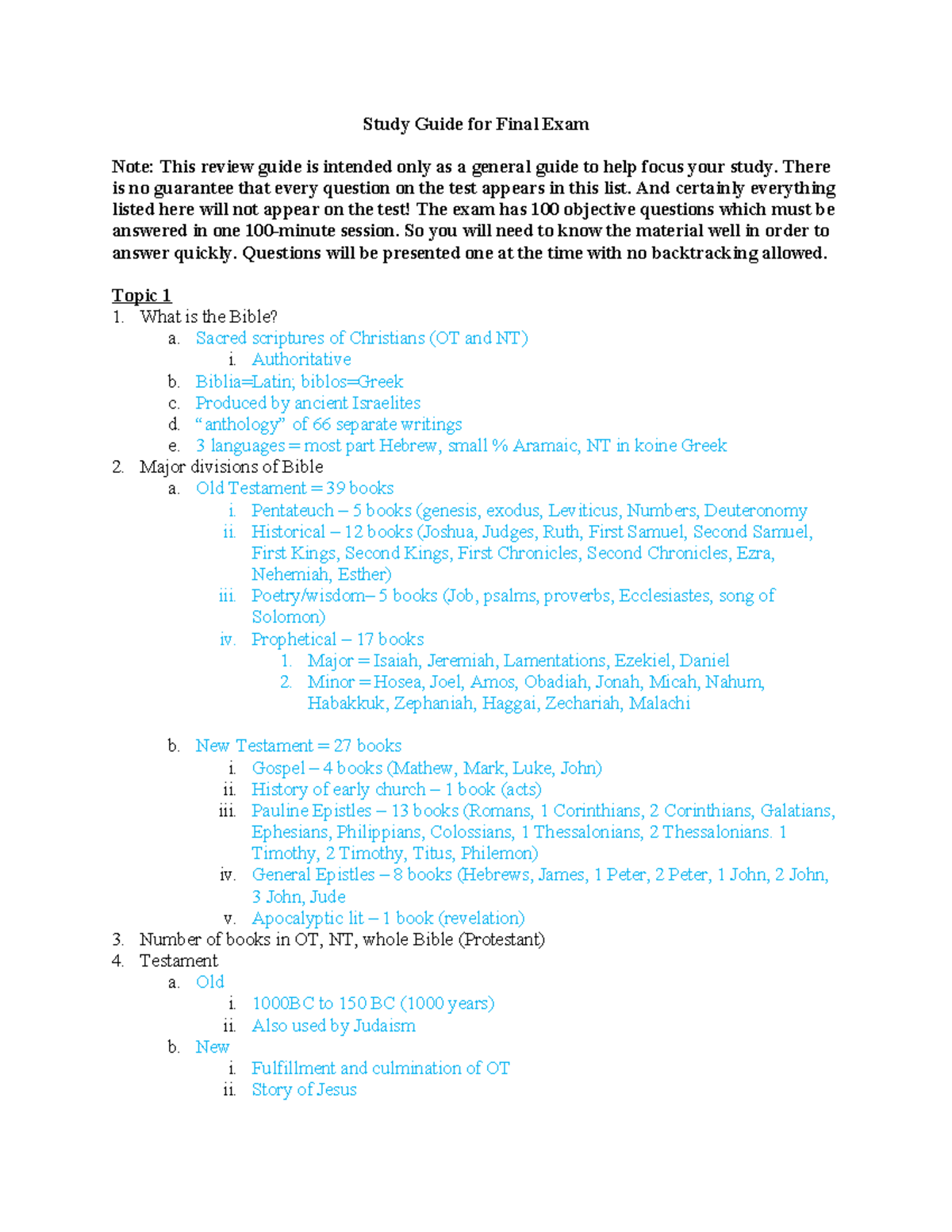 Exam Study Guide - Study Guide for Final Exam Note: This review guide ...