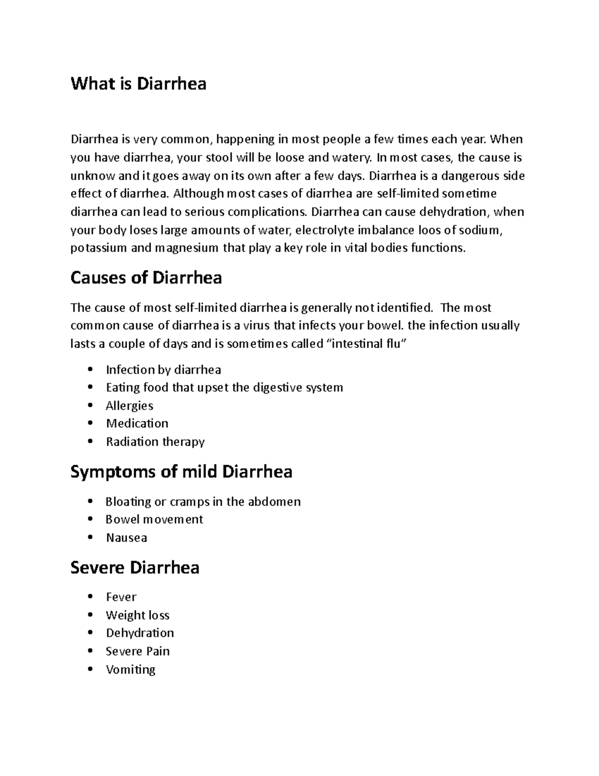 What is Diarrhea - term 2 lecture note - What is Diarrhea Diarrhea is ...