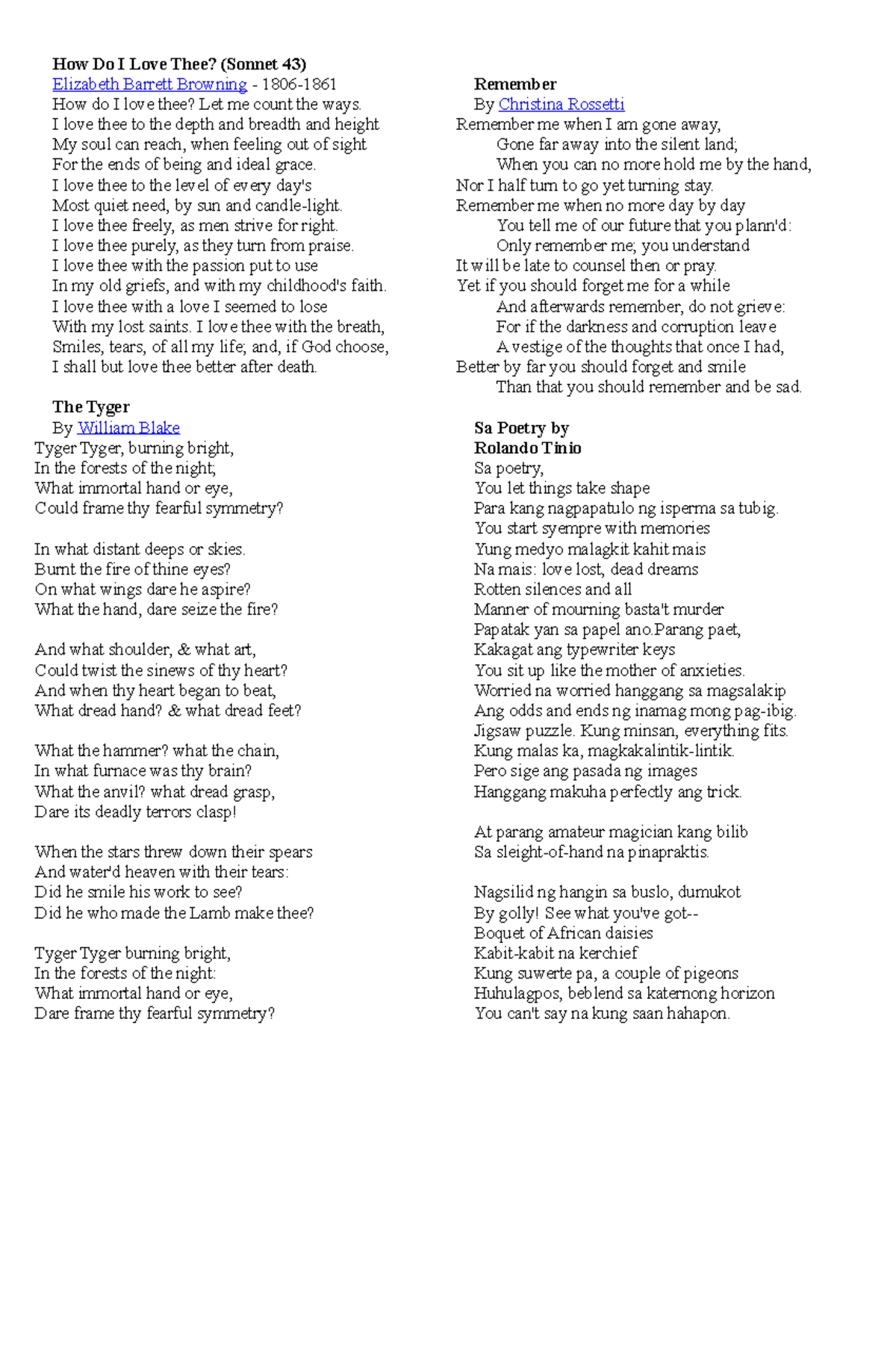 Choral Reading Scripts - How Do I Love Thee? (Sonnet 43) Elizabeth ...