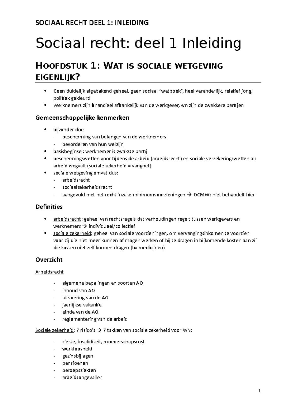 Sociaal Recht DEEL 1 Inleiding - SOCIAAL RECHT DEEL 1: Recht: Deel 1 1 ...