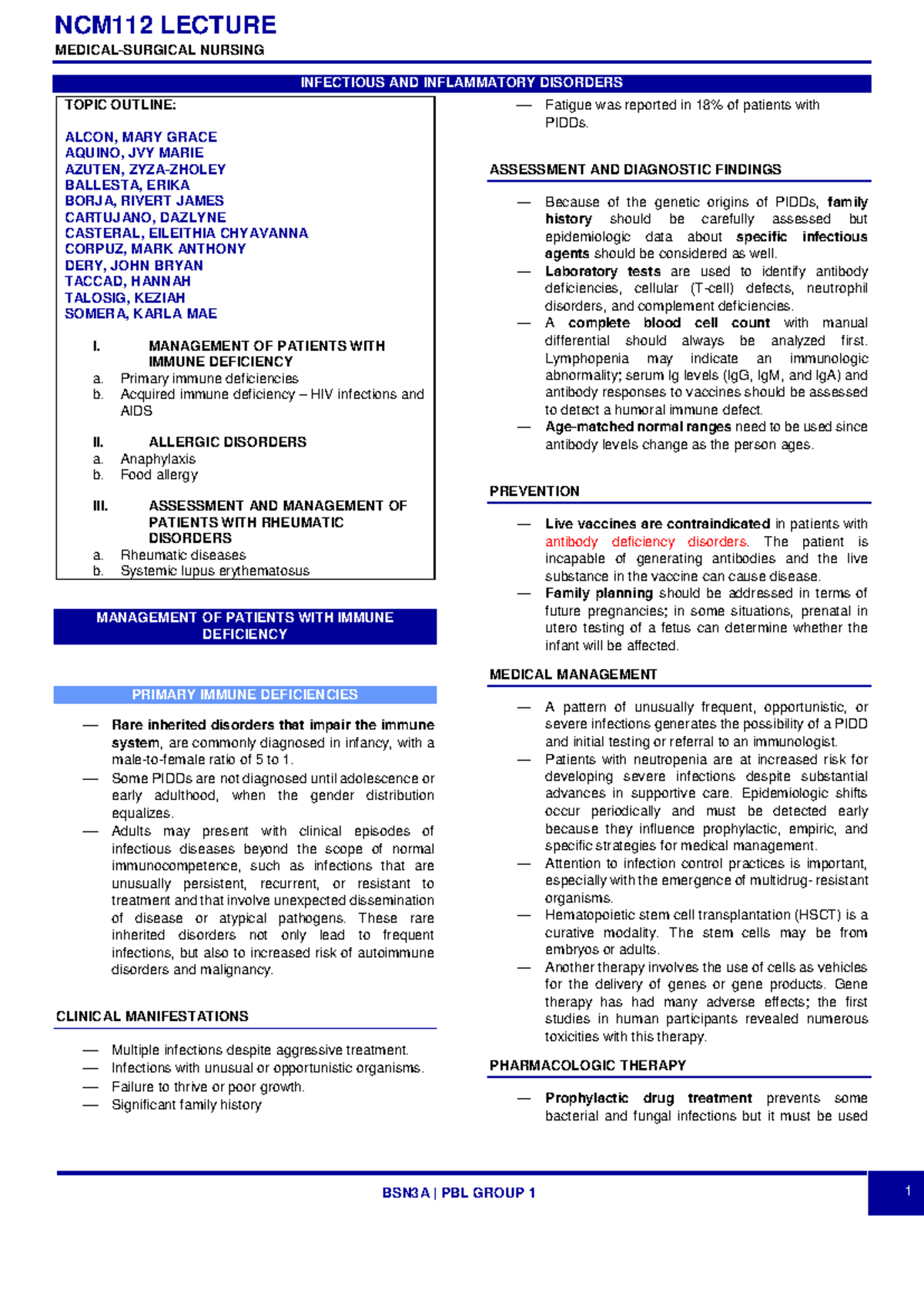 lecture notes bawal - MEDICAL-SURGICAL NURSING INFECTIOUS AND ...