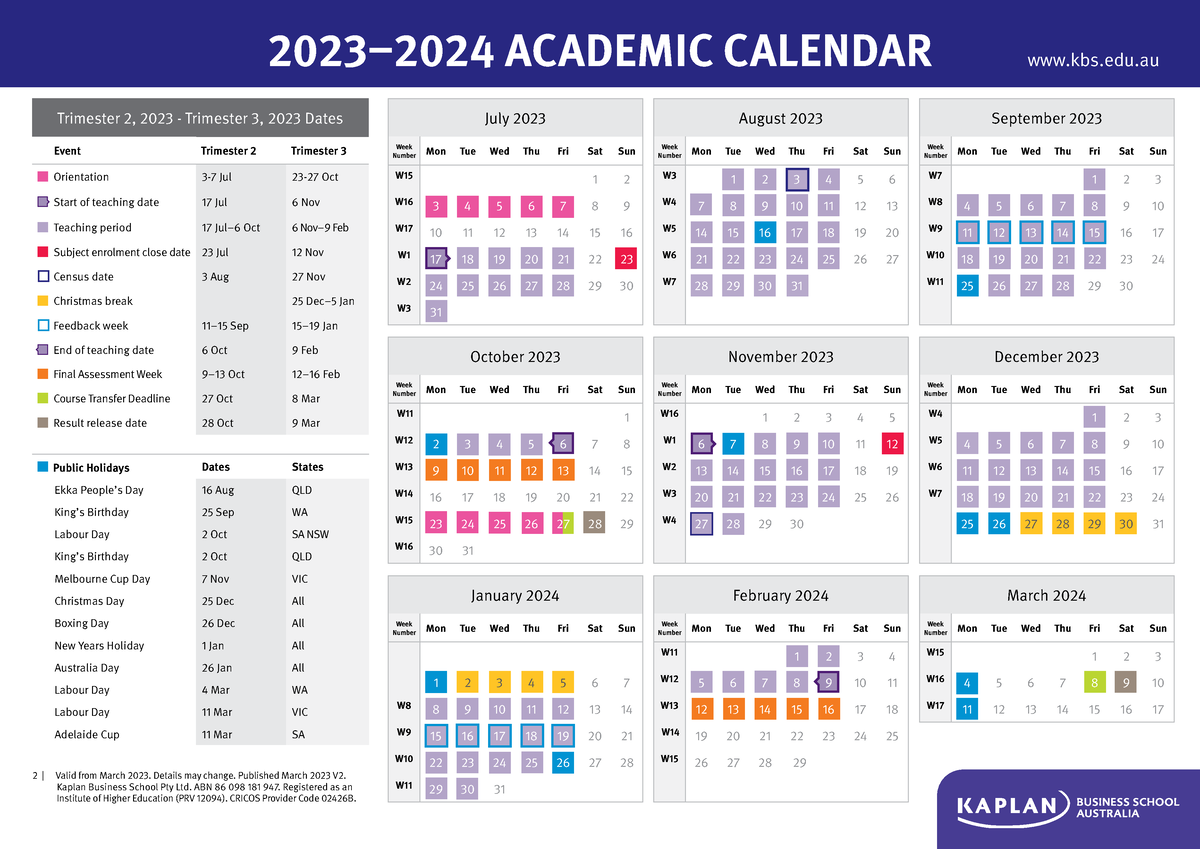 Academiccalendar Summary Academic Calendar kbs.edu Trimester 2
