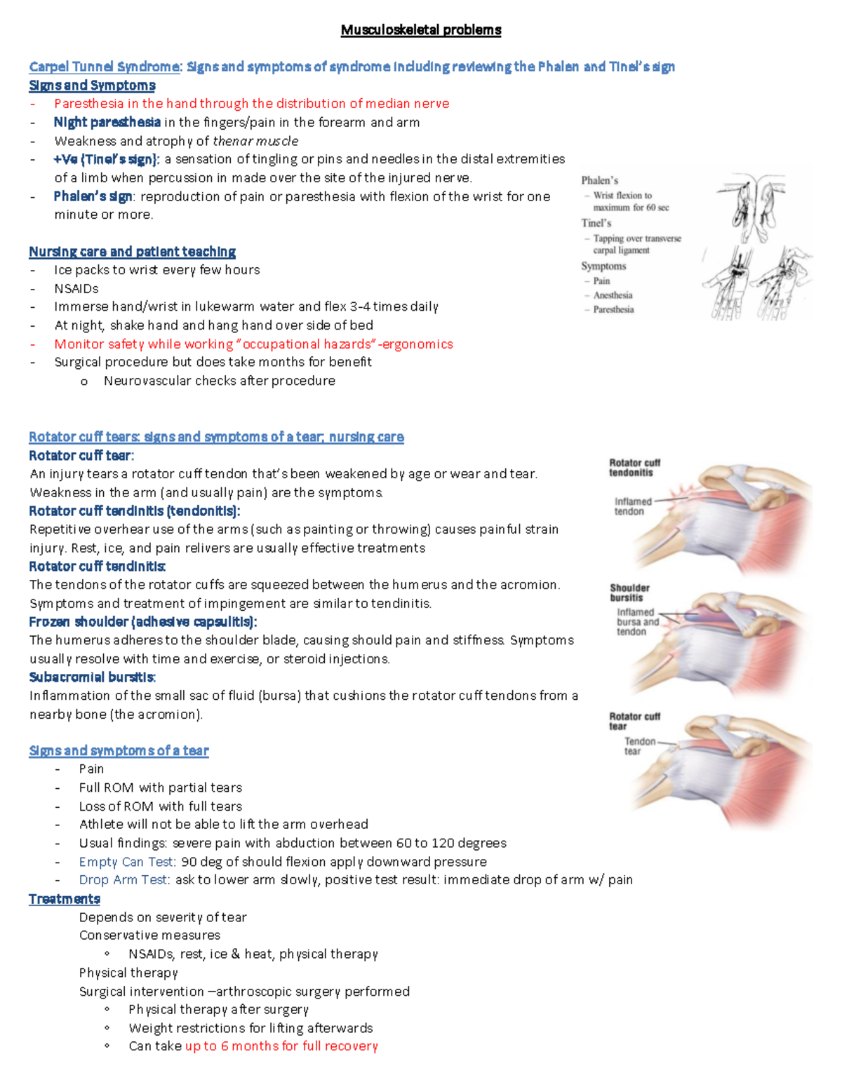 Musculoskeletal Qs-MMupdated - Musculoskeletal problems Carpel Tunnel ...