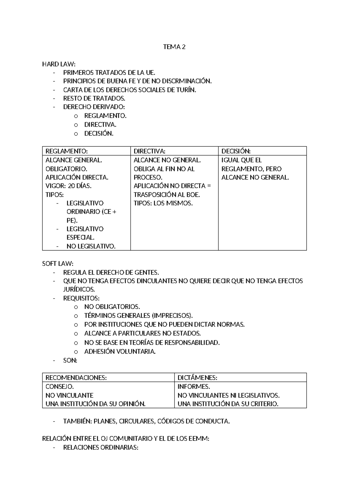 Esquema Tema 2 - TEMA 2 HARD LAW: - PRIMEROS TRATADOS DE LA UE ...