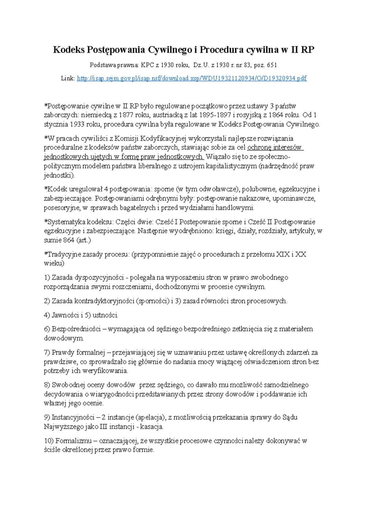 Procedura cywilna II RP - Kodeks Postępowania Cywilnego i Procedura