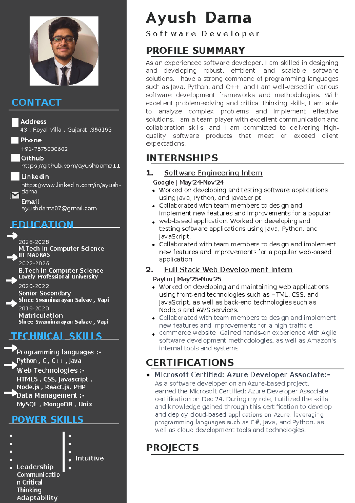 Cv template cse121 - CONTACT Address 43 , Royal Villa , Gujarat , Phone ...