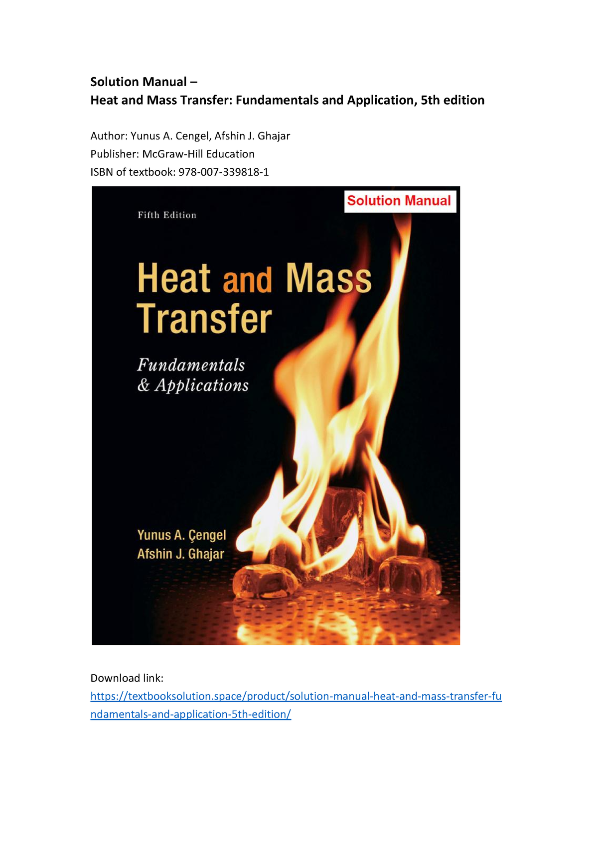 Heat And Mass Transfer Fundamentals And - Studocu