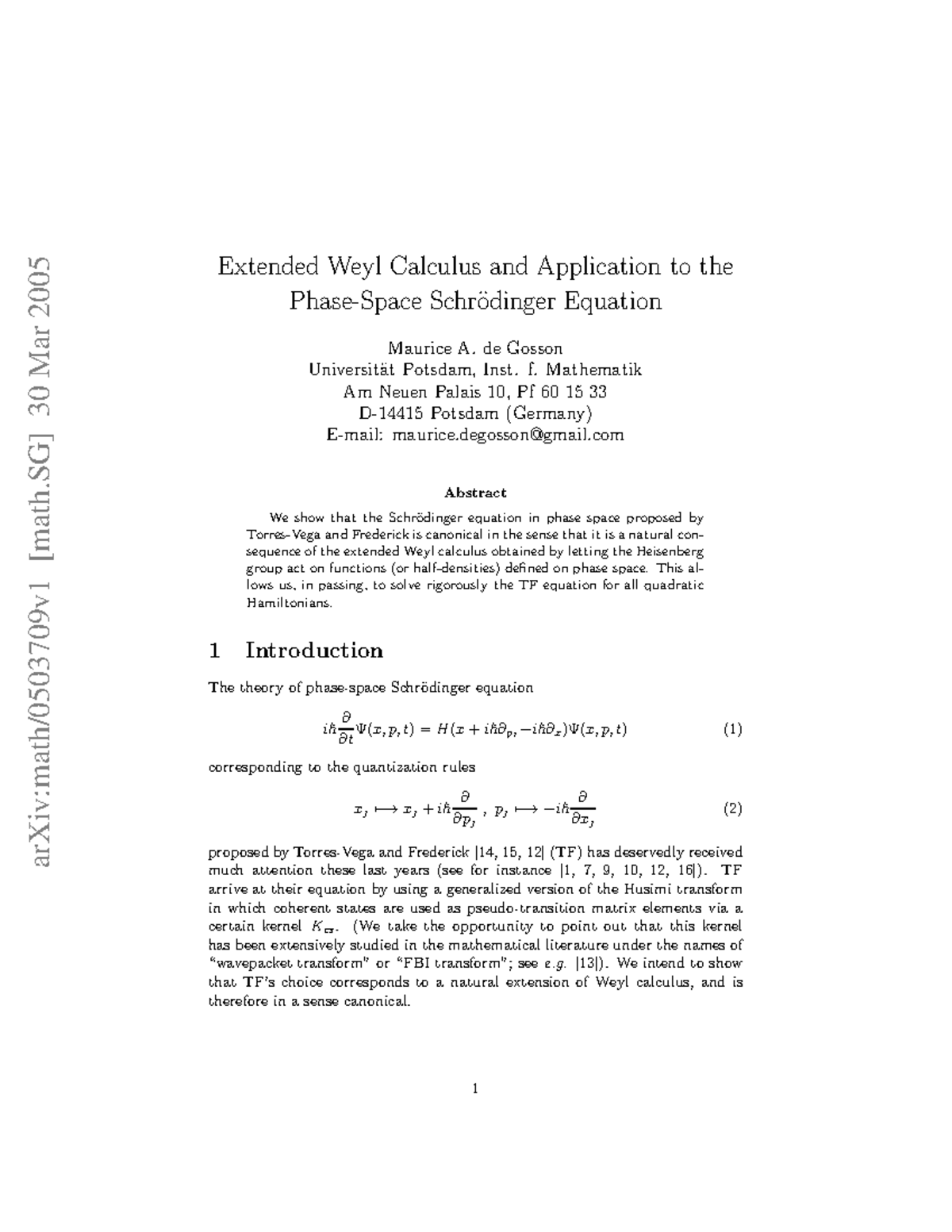 0503709 - Cours - ArXiv:math/0503709v1 [math] 30 Mar 2005 Extended Weyl ...