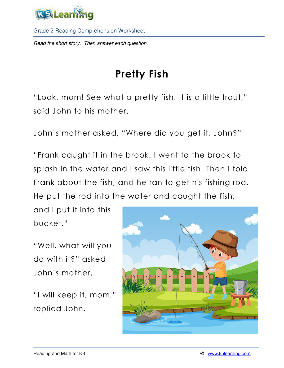Grade 2 Story Fish Read The Short Story Then Answer Each Question