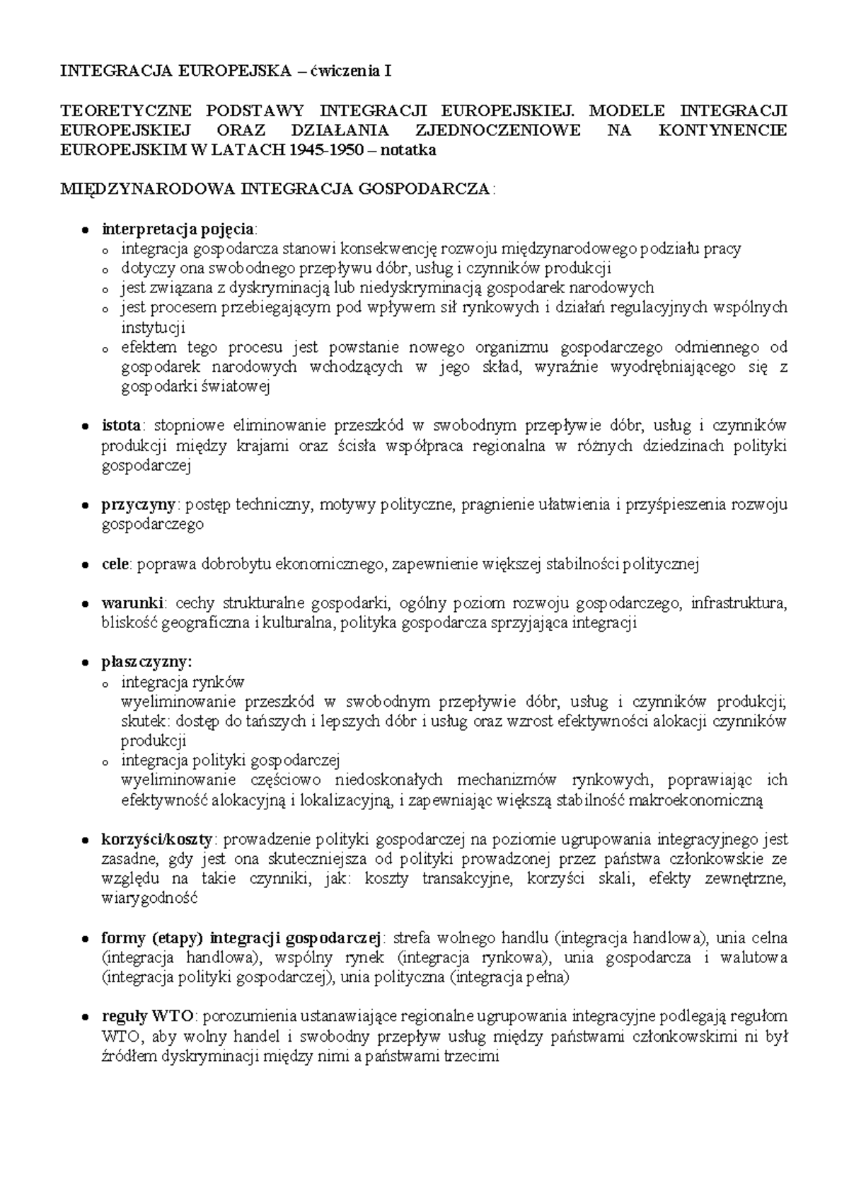Notatka-Teoretyczne podstawy integracji. Ogólna charakterystyka i ...