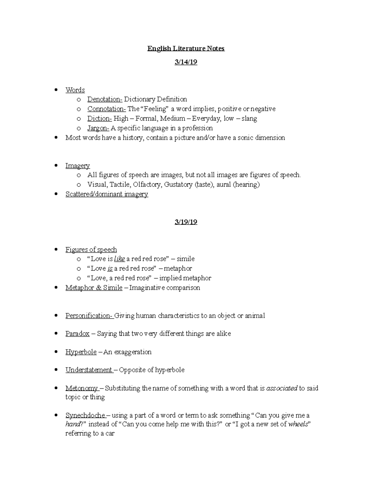 English Literature Lecture Notes/Textbook Citations - English ...