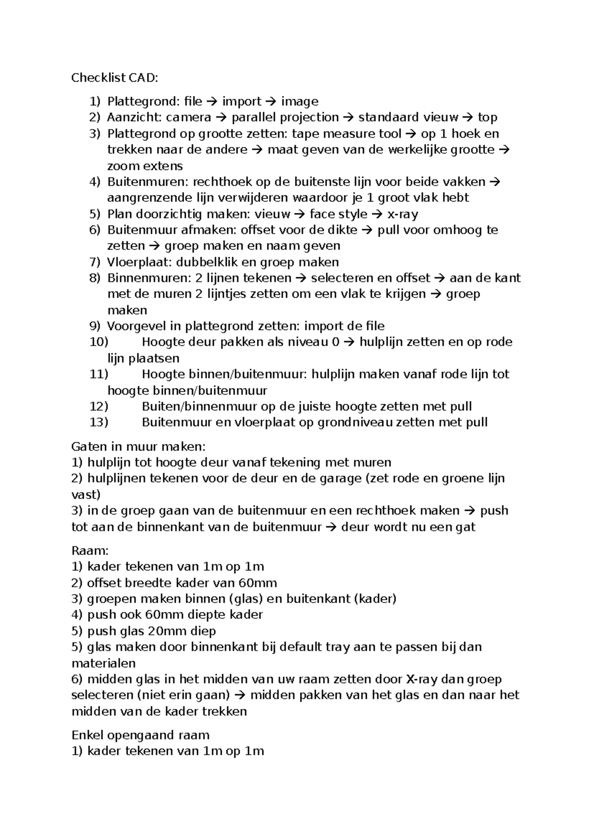 Checklist CAD 3 - Samenvatting CAD en planlezen - Checklist CAD: 1 ...