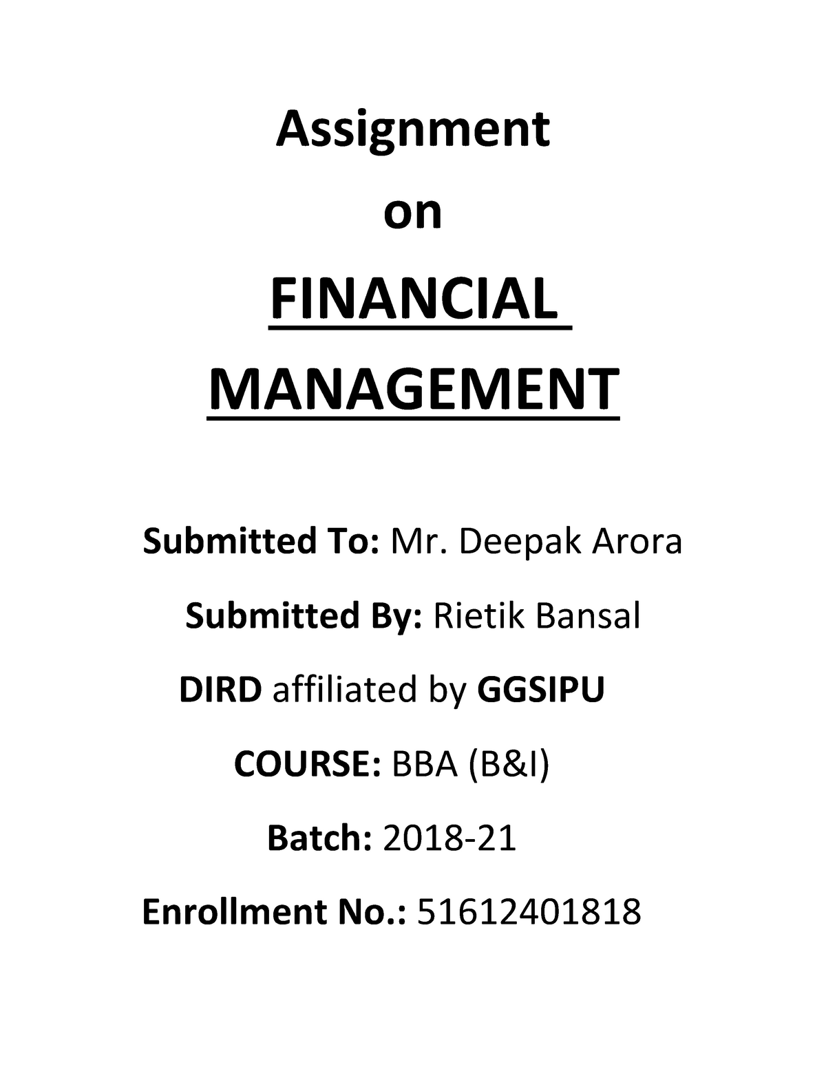 contoh assignment financial management