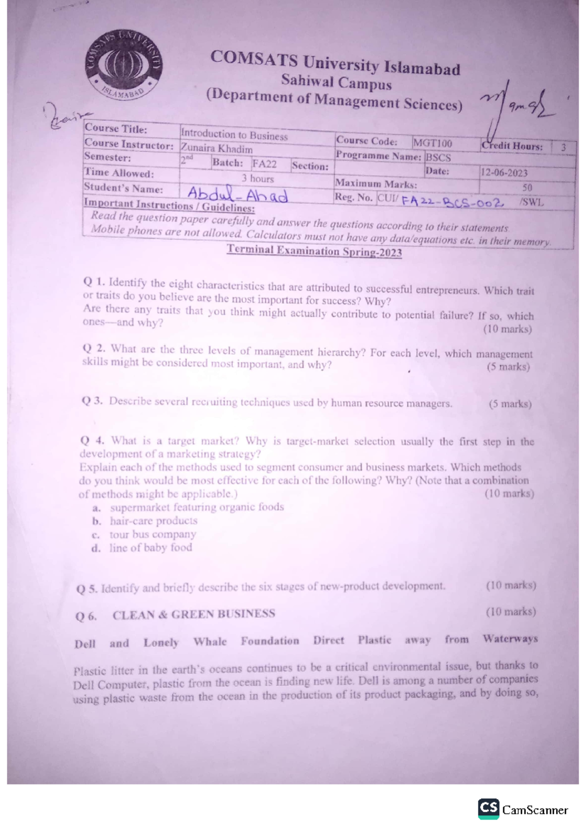 Intro to Business - Terminal FA22 - MGT100 - Introduction to bussiness ...