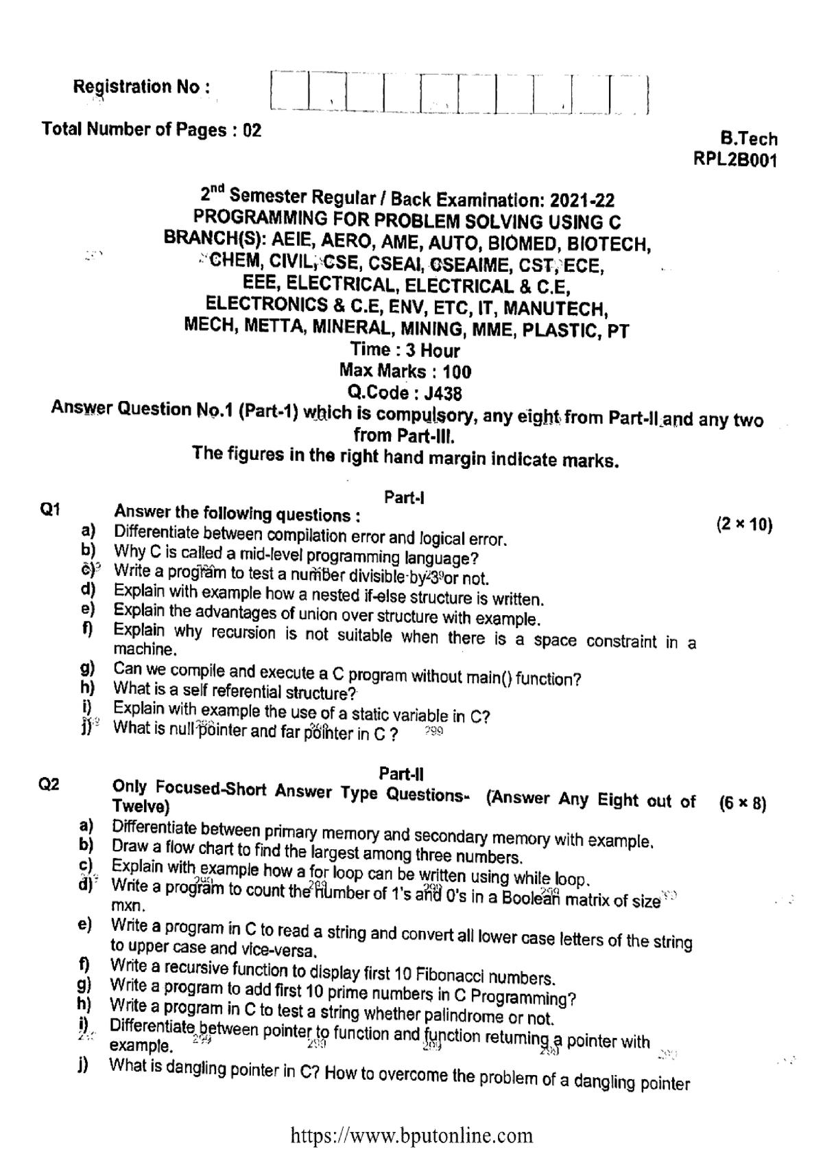 Btech 2 sem programming for problem solving using c rpl2b001 2022 ...