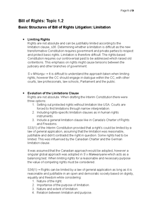 FUR2601 6 Interpretation of the Bill of Rights 1 - Wits University ...