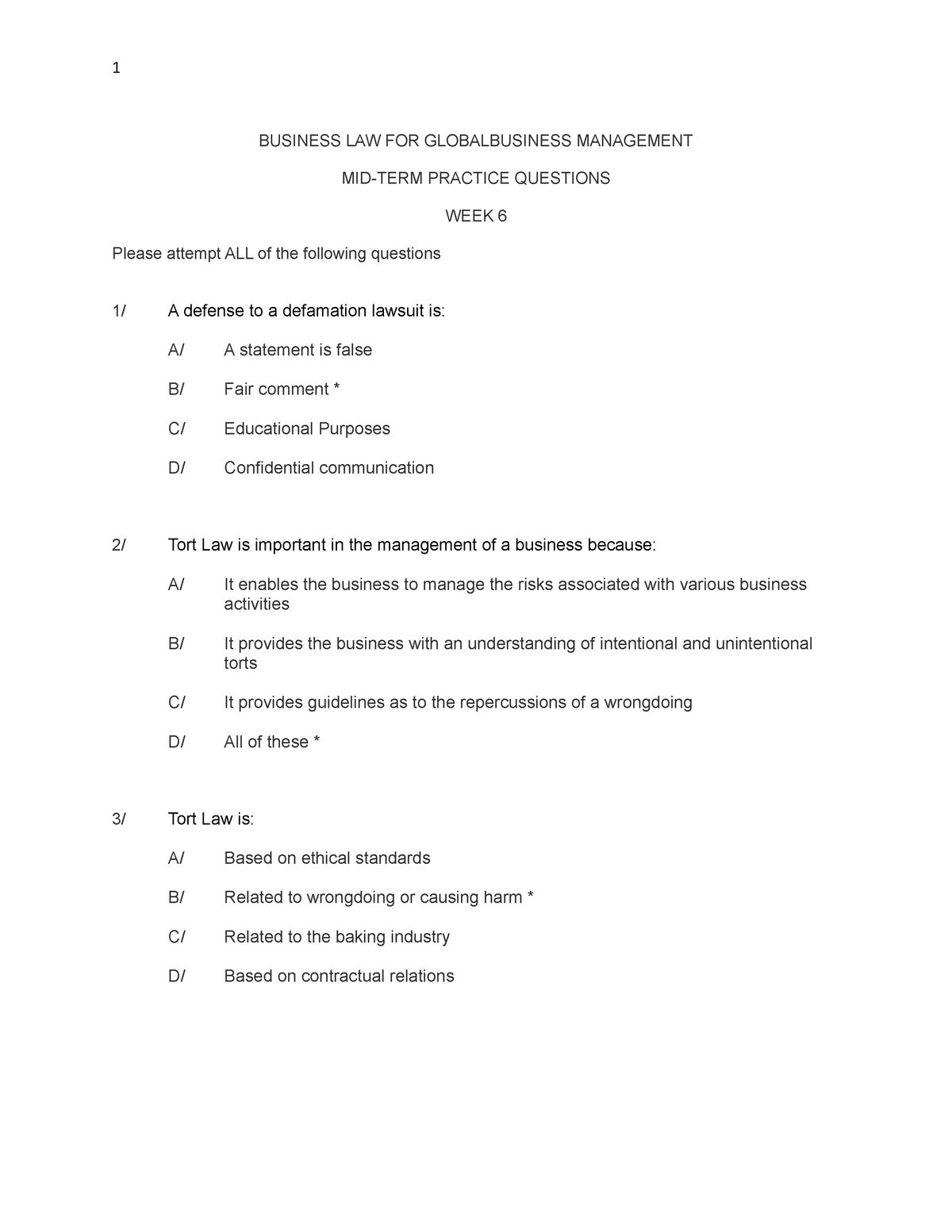 Newergbmanswersbusiness Lawpracticequestionsformidtermsummer 2021