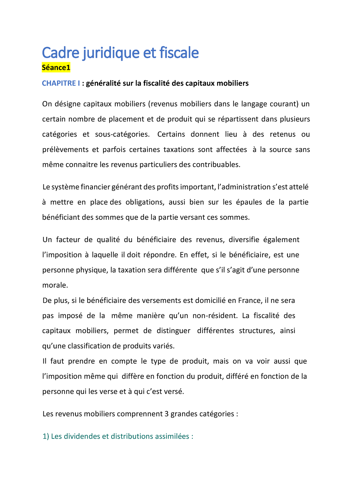 Cadre Juridique Et Fiscale 14365 - Cadre Juridique Et Fiscale Séance ...