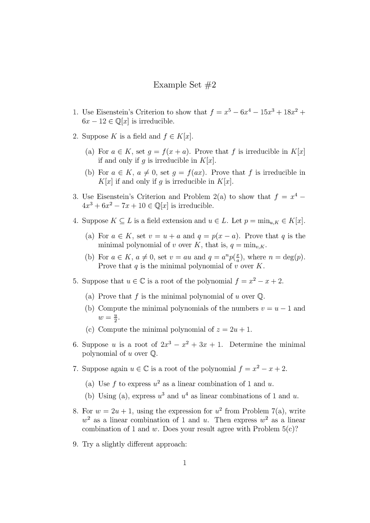 Example Sheet 02 Example Set Use Eisenstein S Criterion To Show Thatf X 5 6 X 4 15 X 3 18x 2 Studocu