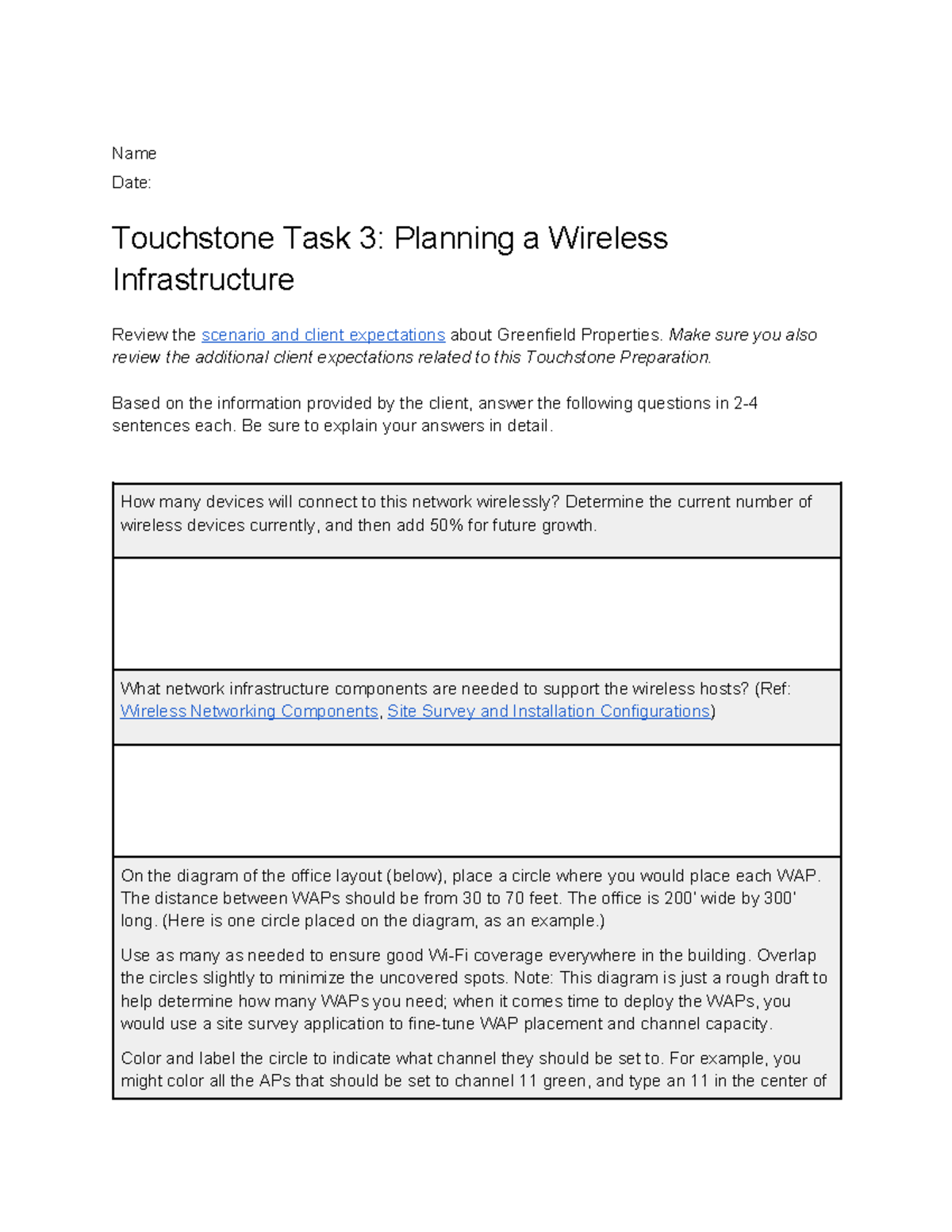Touchstone Task 3 Planning a Wireless Infrastructure Questions - Name ...