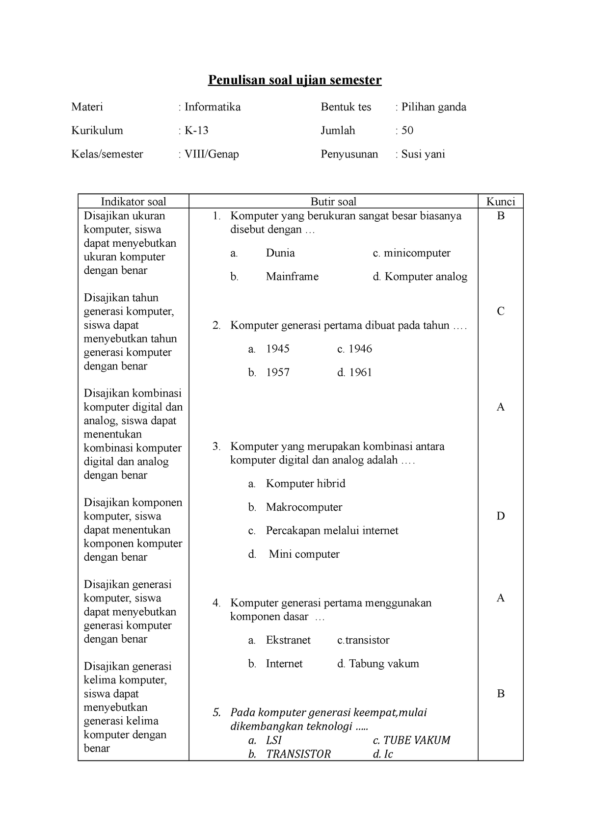 soal essay tik kelas 8 dan kunci jawaban