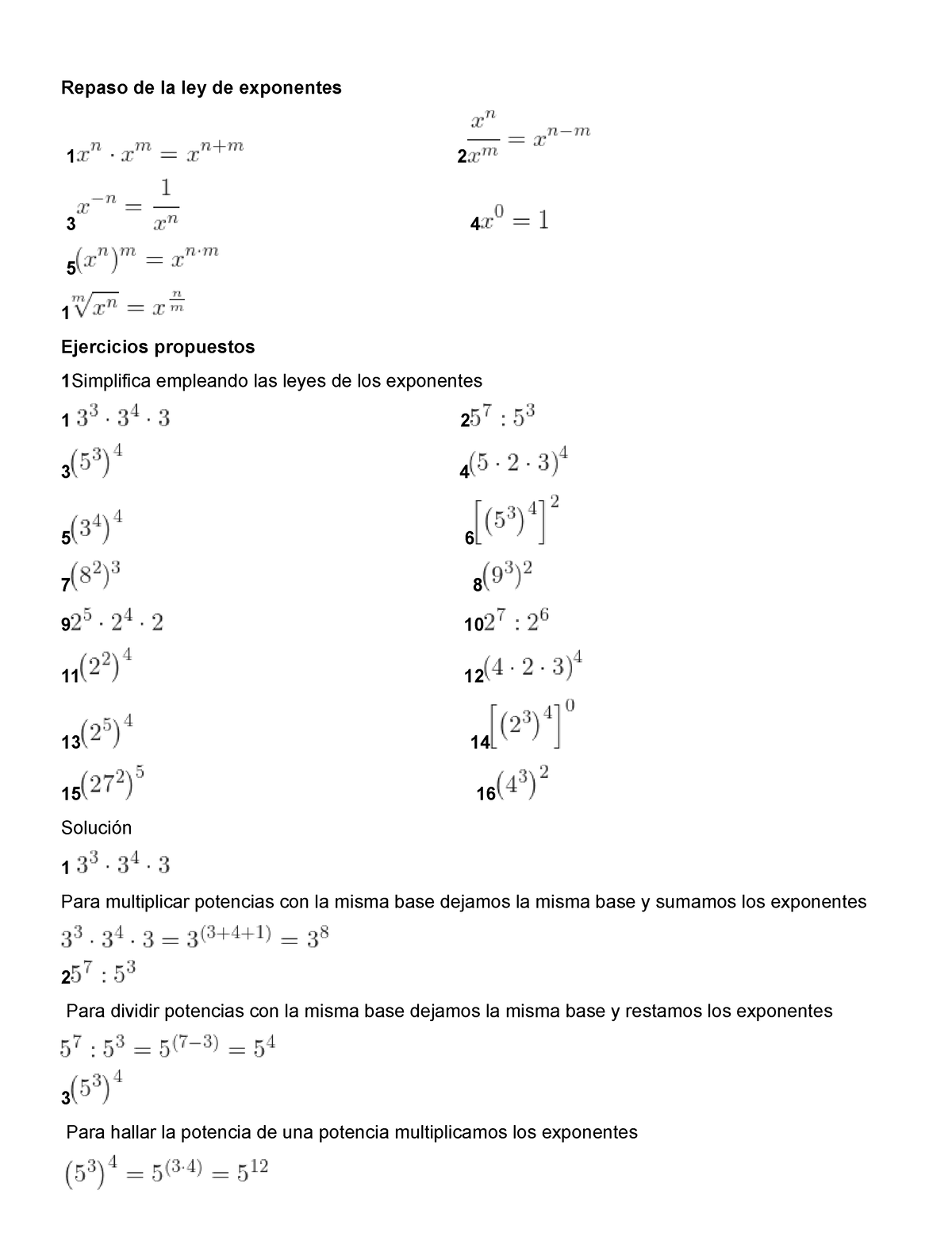 Repaso De La Ley De Exponentes - Finalmente Como La Potencia Resultante ...