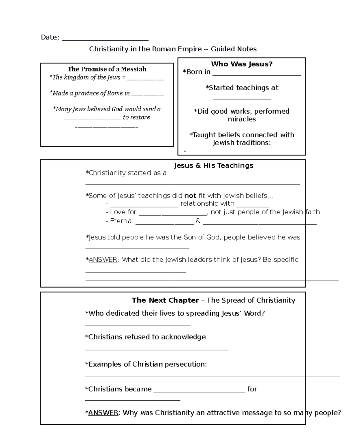 Christianity In Roman Empire Guided Notes - Date 