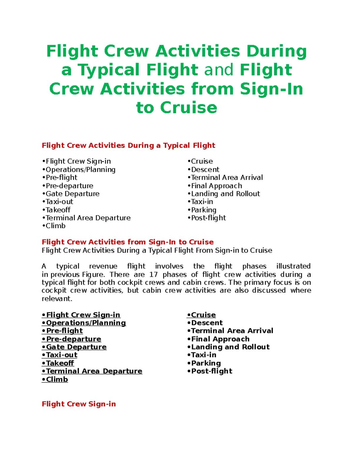 Flight Crew Activities During a Typical Flight - BS International ...