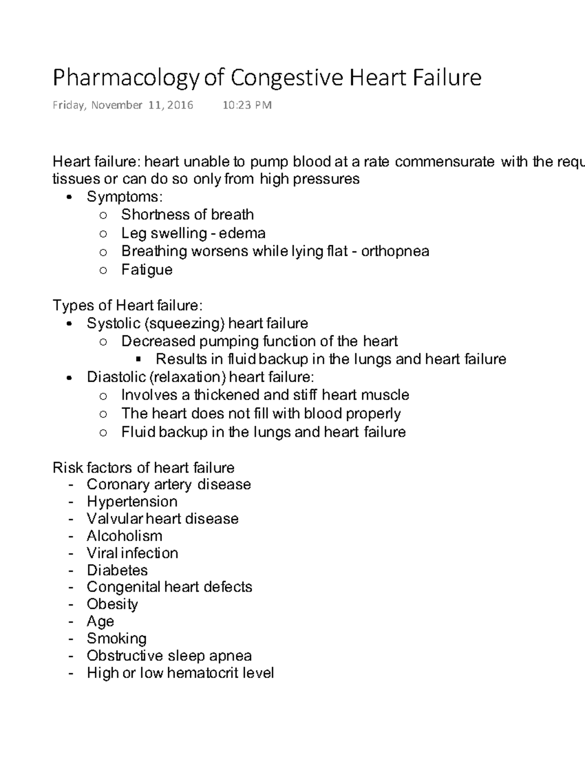 BIO 493 Congestive Heart Failure Pharmacology - Pharmacology of ...