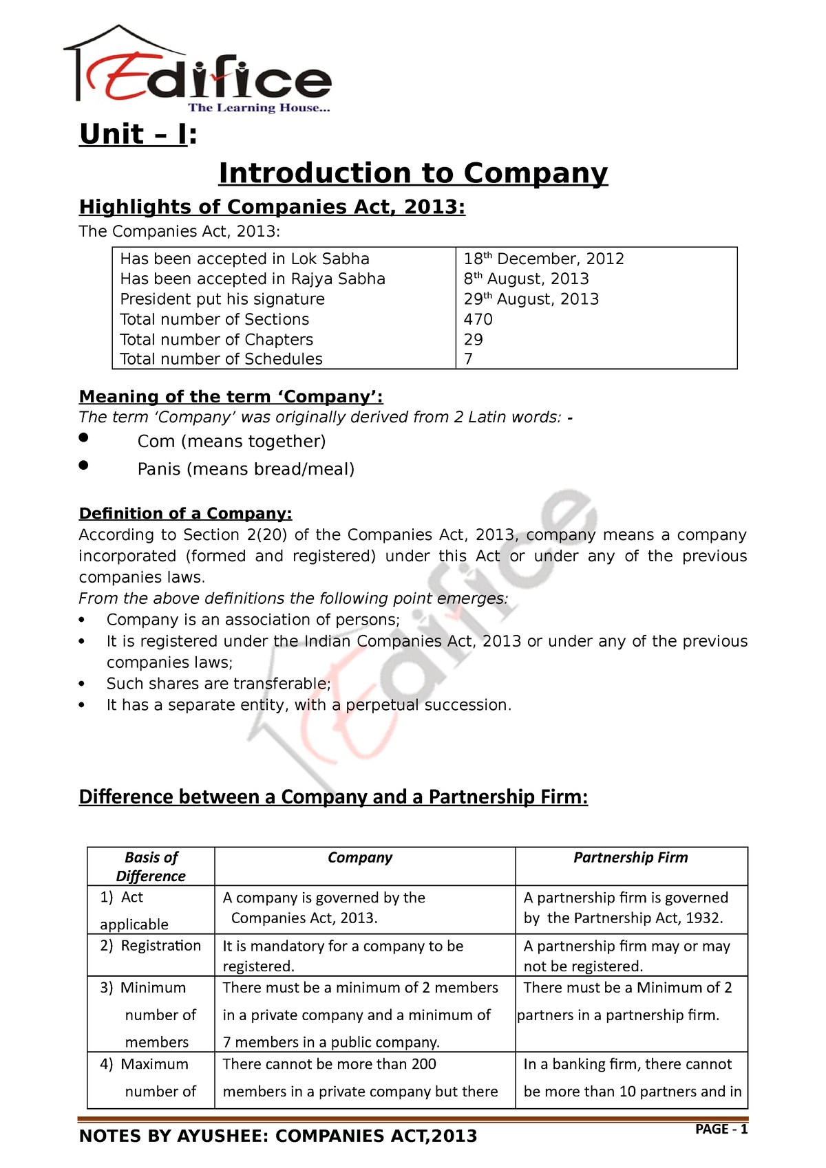 case study on companies act 2013 with solution