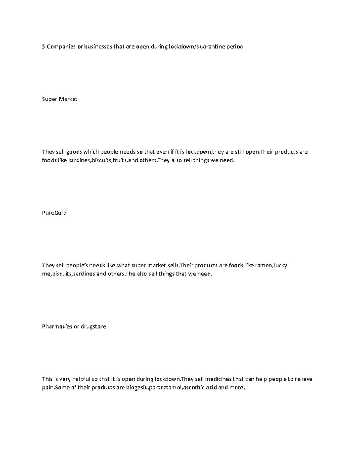 Companies Notes 5 Companies or businesses that are open during