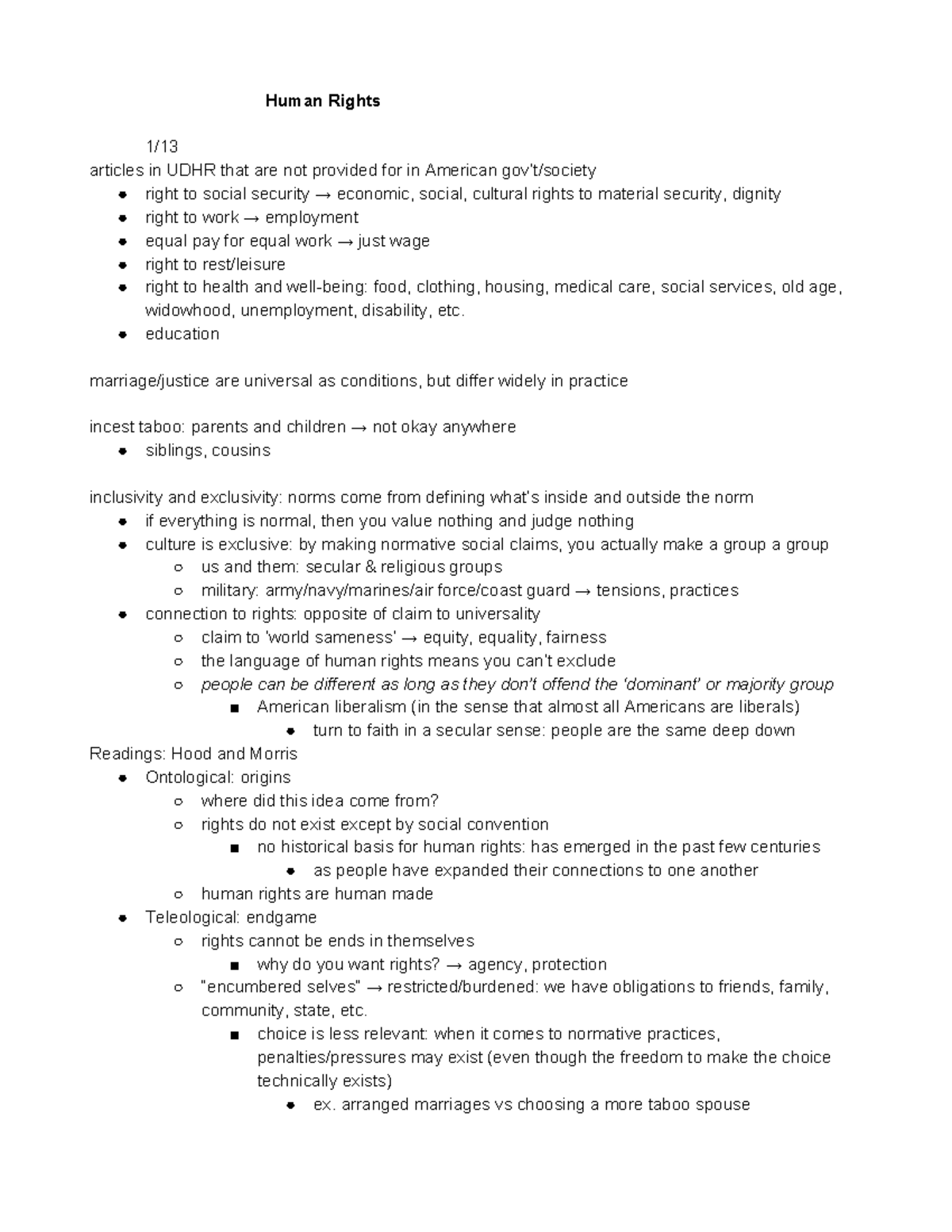 Human Rights - Lecture notes - Human Rights 1/ articles in UDHR that ...