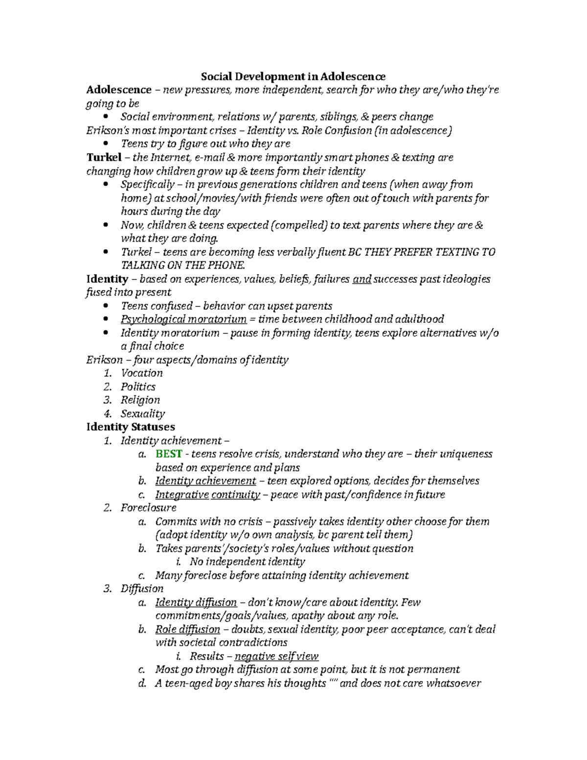 Exam 3 Notes - Rosenthal - Social Development in Adolescence ...
