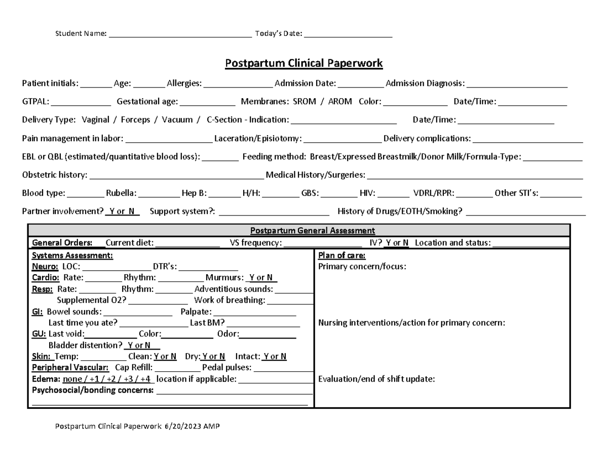 Postpartum+Clinical+Paperwork - Postpartum Clinical Paperwork Patient ...