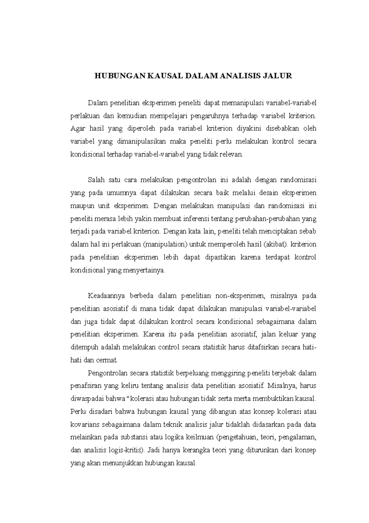 Hubungan Kausal dalam Analisis Jalur - HUBUNGAN KAUSAL DALAM ANALISIS ...