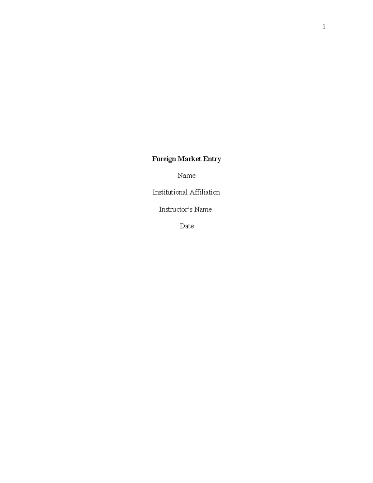 Foreign Market Entry Modes - Foreign Market Entry Name Institutional ...