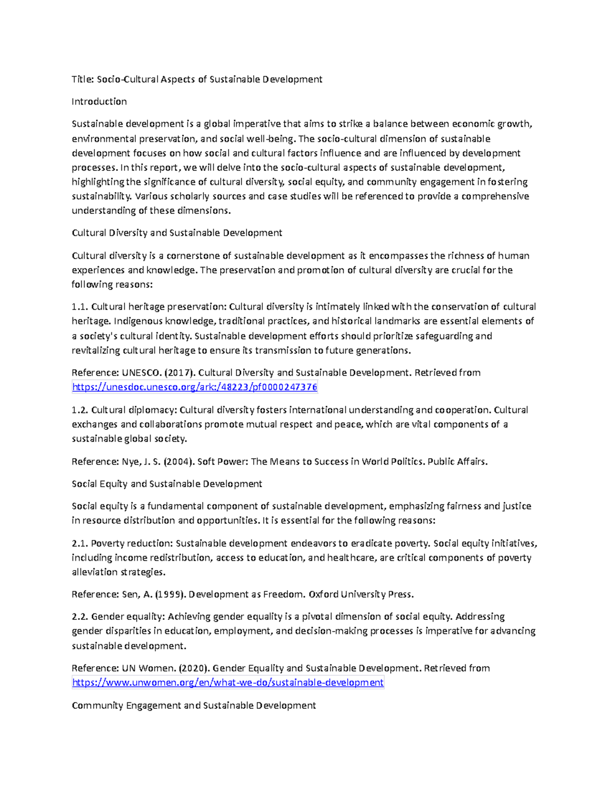 I. socio- cultural aspects of sustainable development - Title: Socio ...