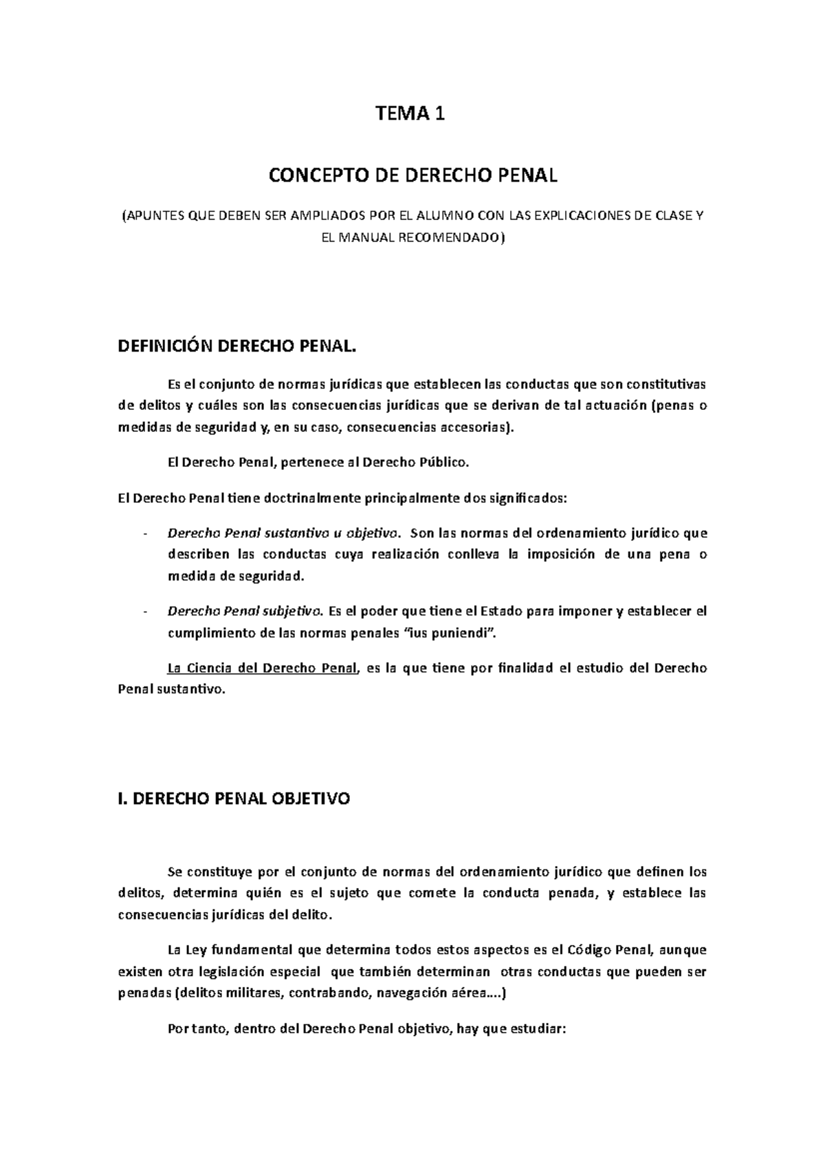 TEMA 1 penal - apuntes de libro y clase - TEMA 1 CONCEPTO DE DERECHO ...