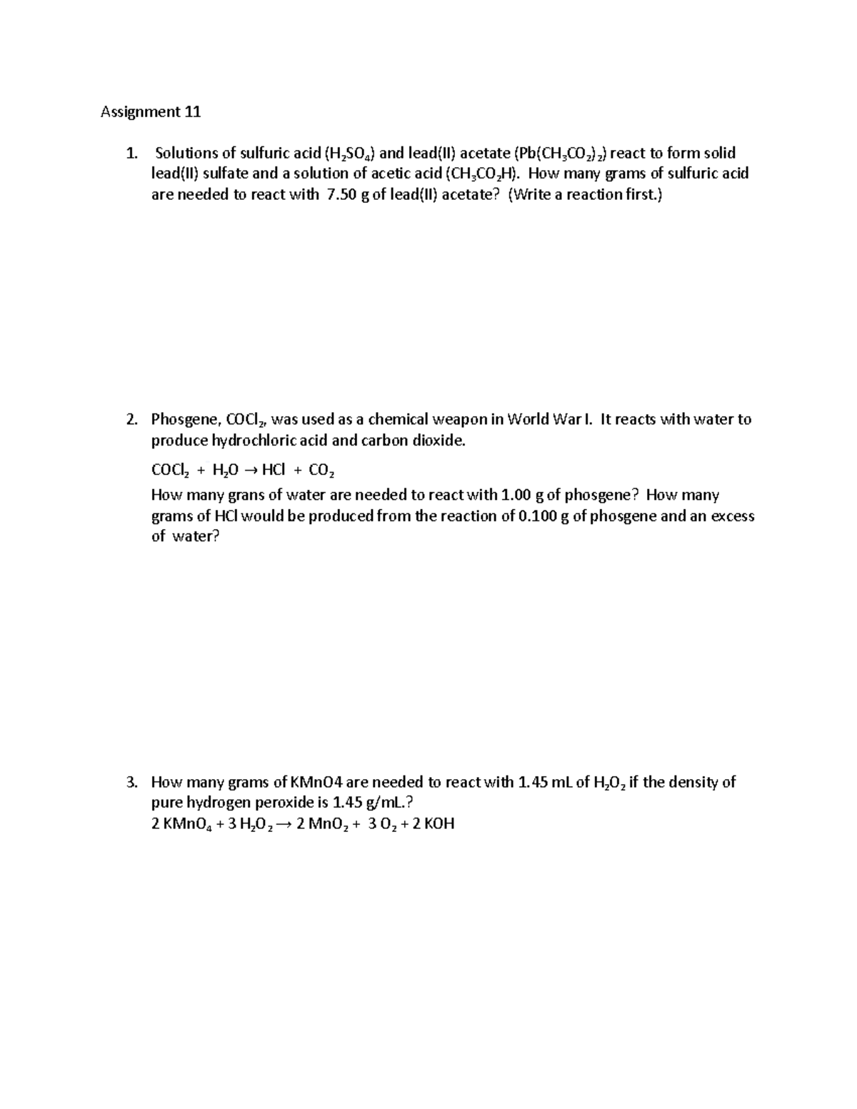 Assignment+11 - This is a chem assignment. - Assignment 11 Solutions of ...