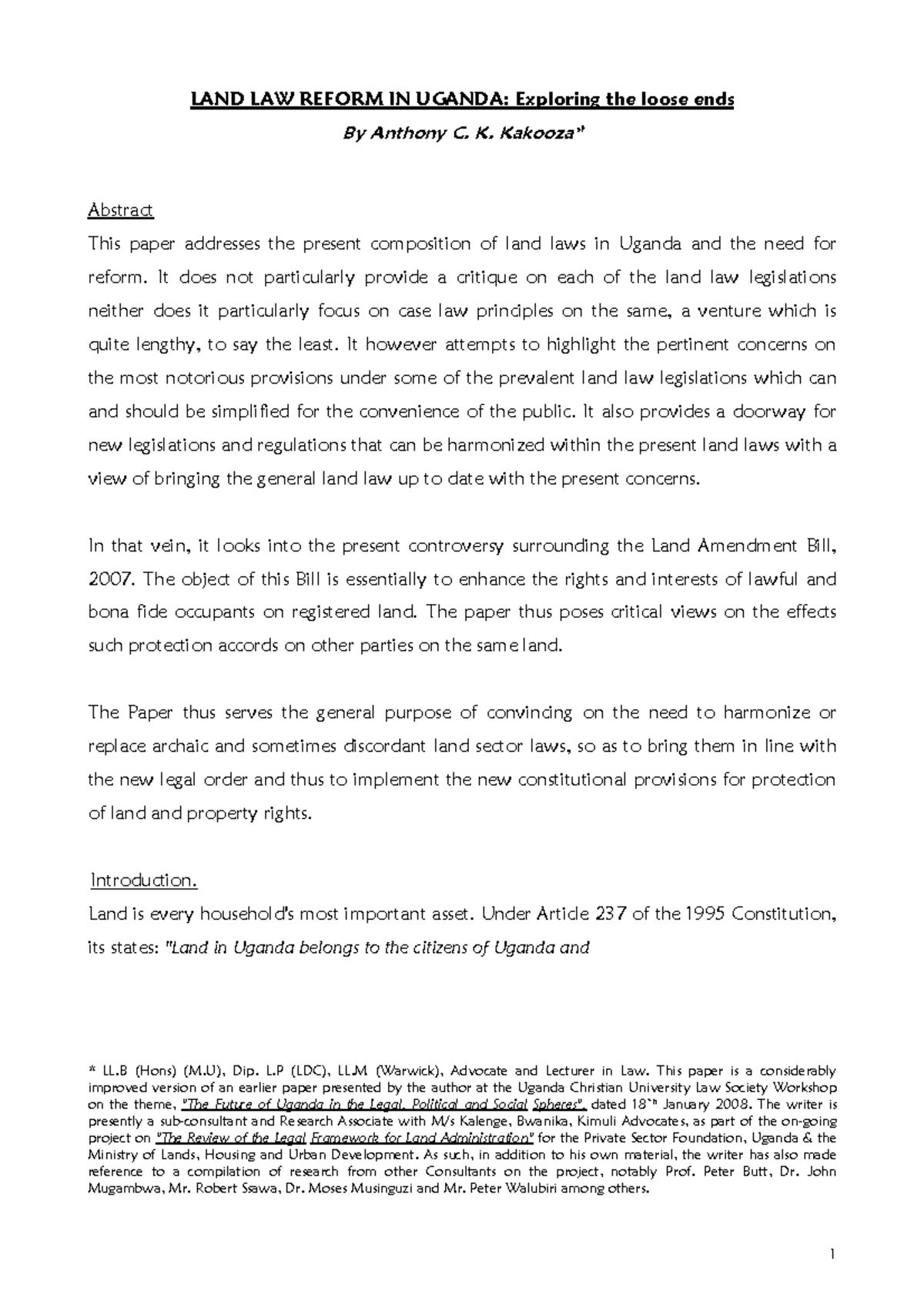 LAND LAW Reform IN UgandaEverything you need to know BACHELOR OF LAW