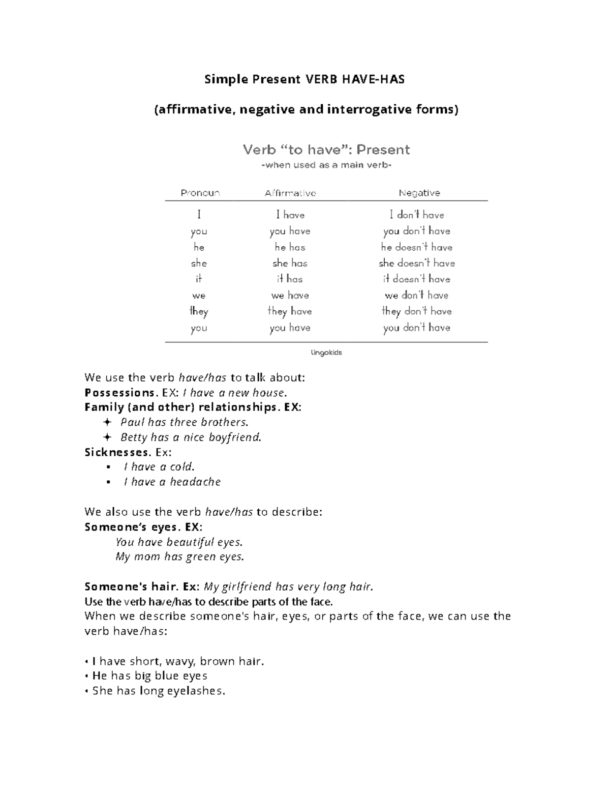 English Activity - wasdasdad - Simple Present VERB HAVE-HAS ...