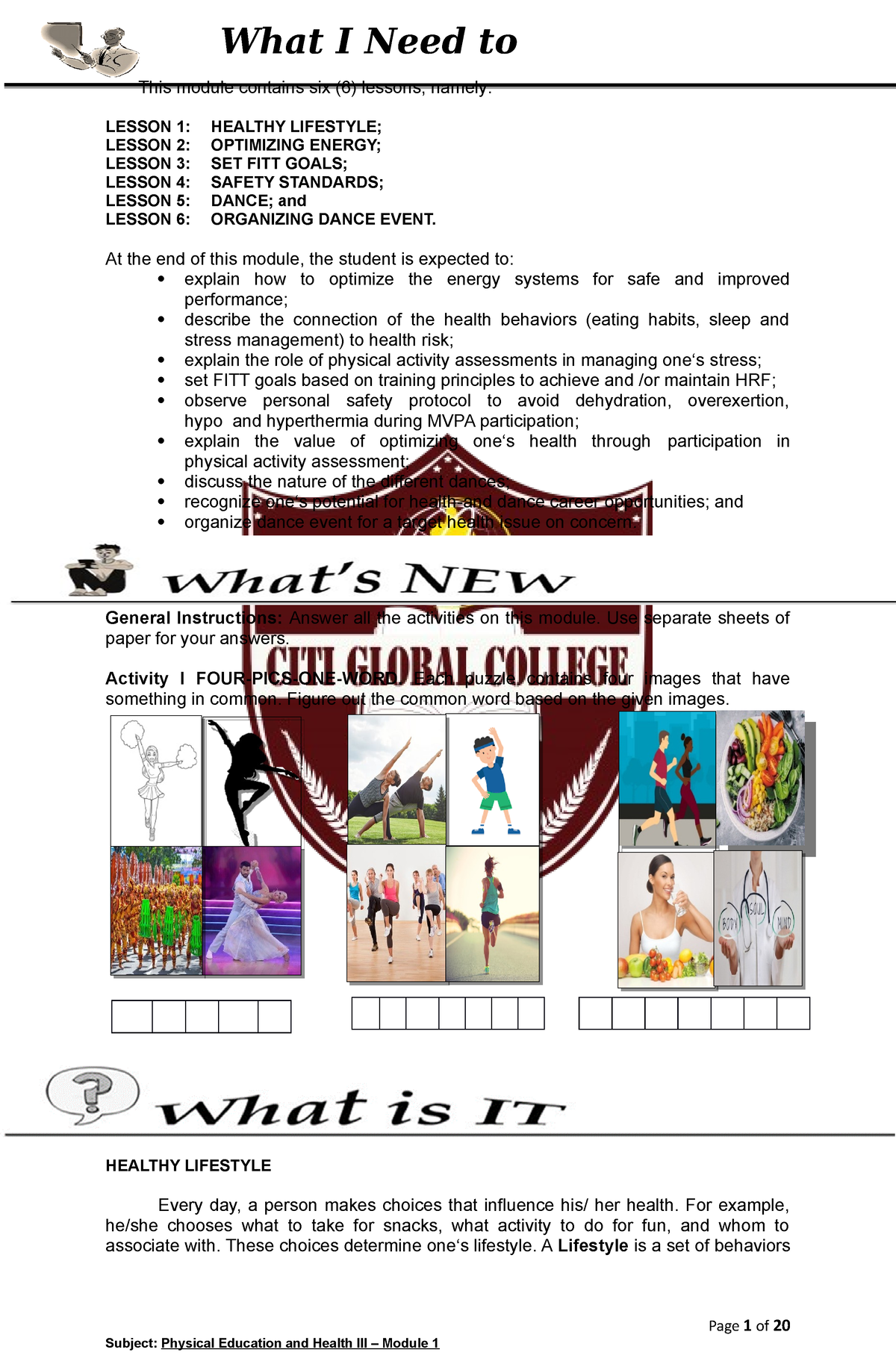 Physical Education And Health III - This Module Contains Six (6 ...