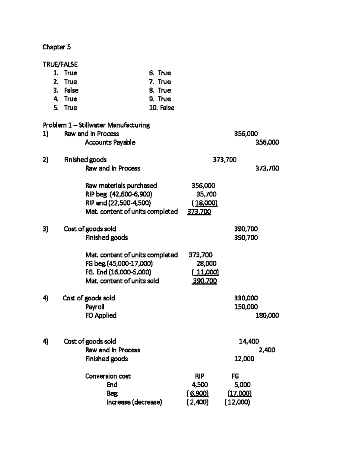 Cost Acc Chap 5 2014 - Accounting - Chapter 5 TRUE/FALSE 1. True 6 ...