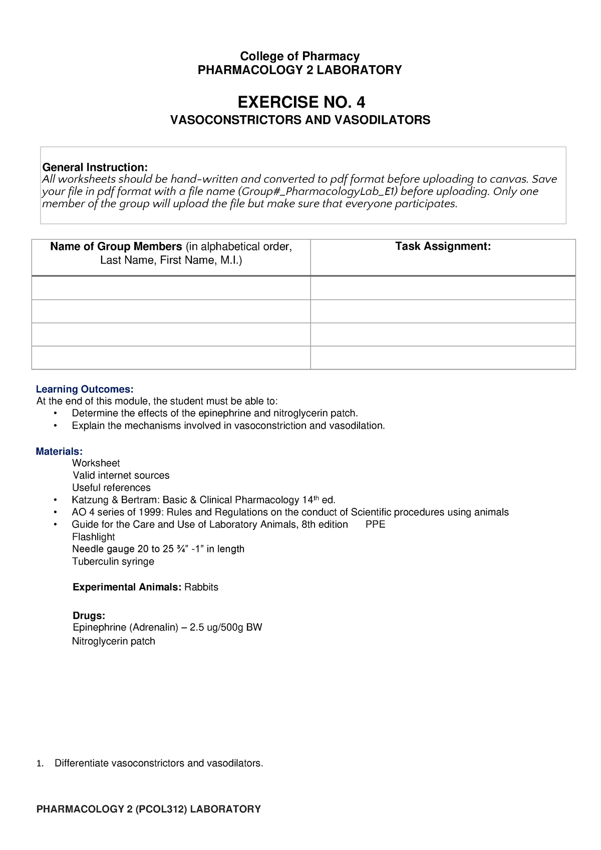 Assign 9 - rizal - College of Pharmacy PHARMACOLOGY 2 LABORATORY ...