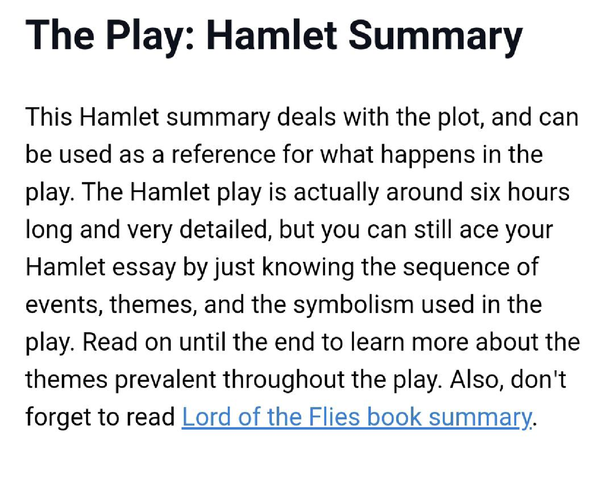 Summary Of Hamlet - English - Studocu