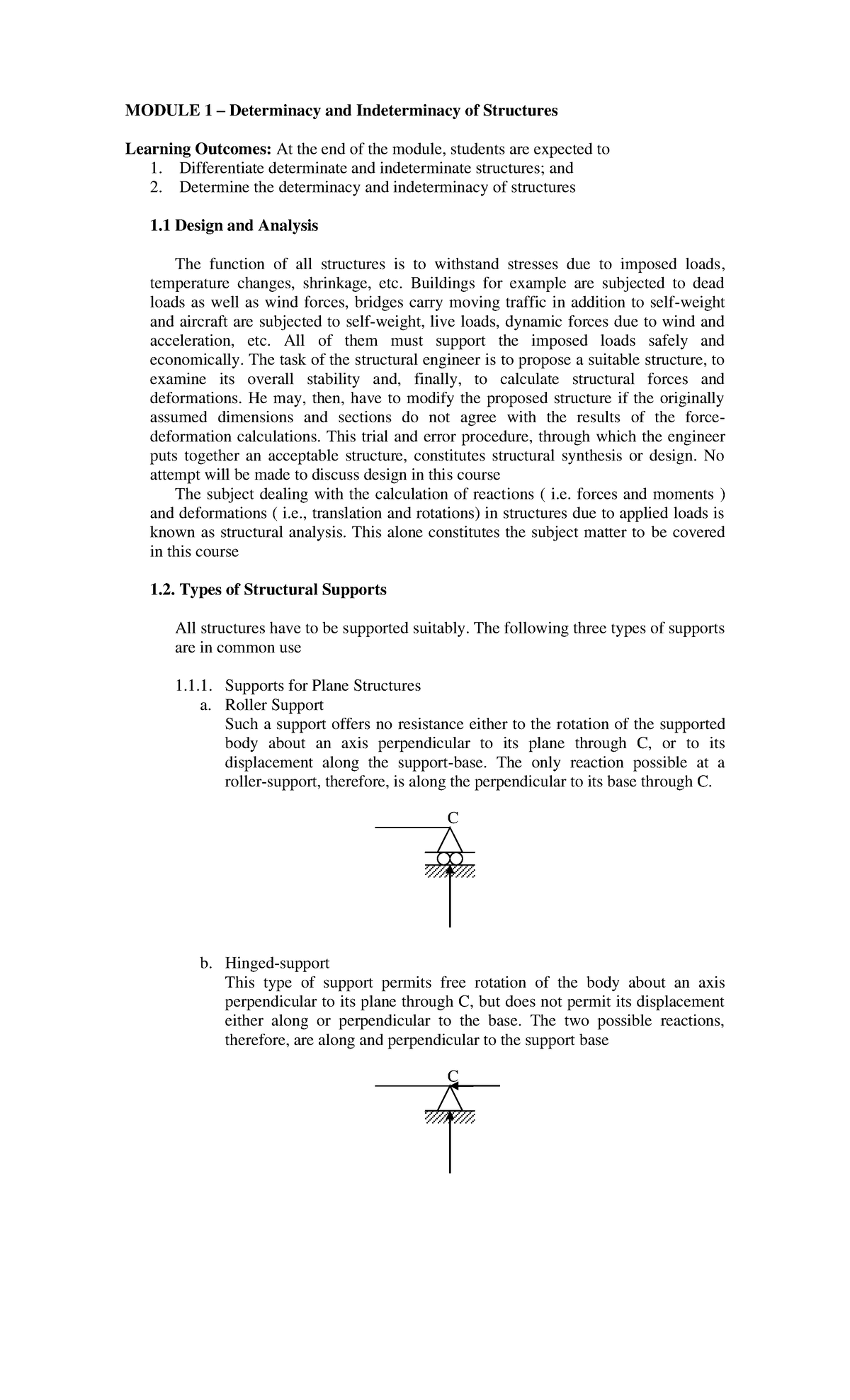 CE 321 Module 1 - Determinacy and Indeterminacy of Structures - MODULE ...