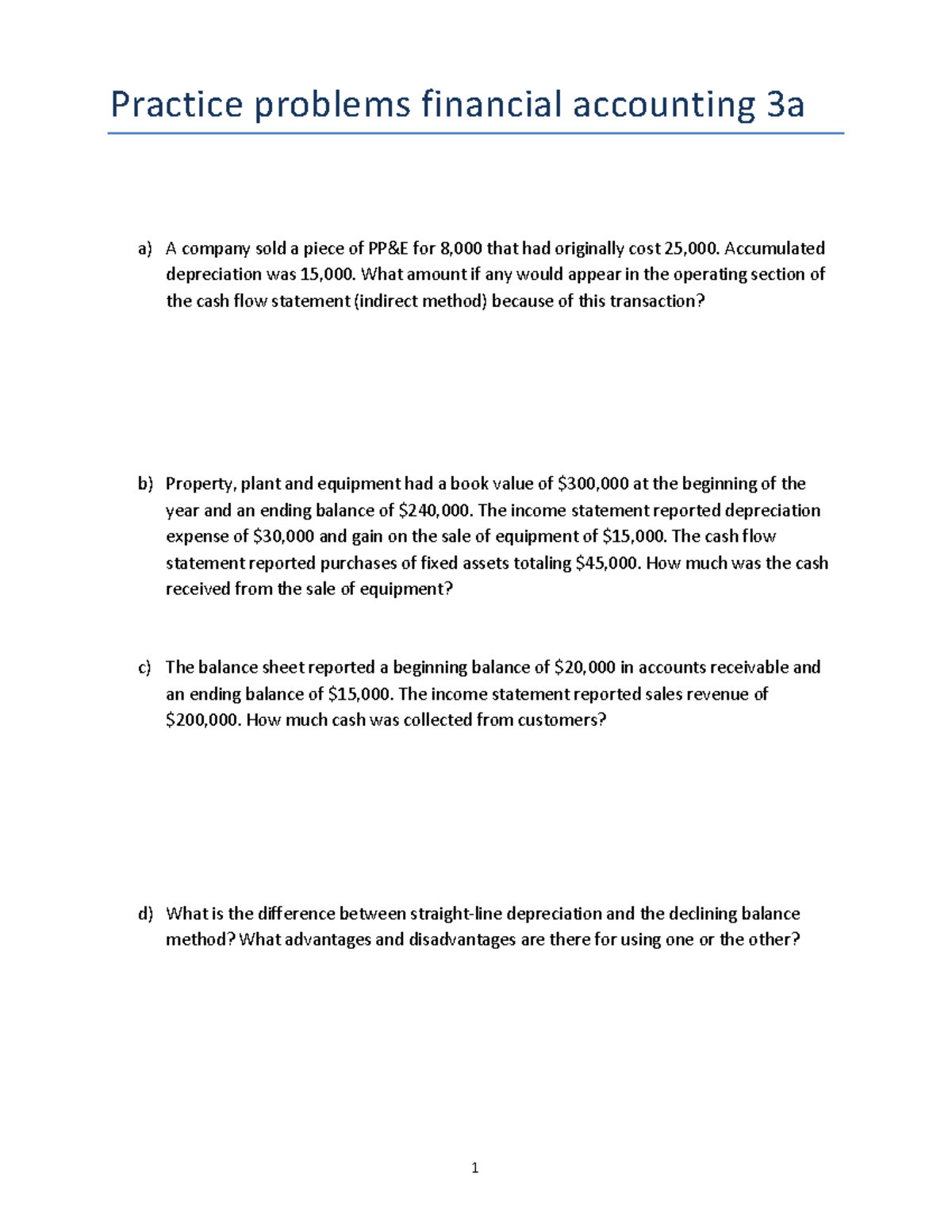 Practice problems financial accounting 3 Accumulated depreciation was