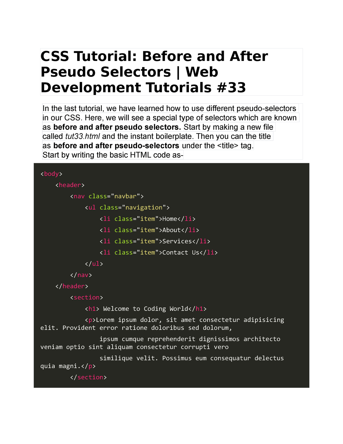 33. Before And After Pseudo Selectors - CSS Tutorial: Before And After ...